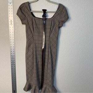 Maurices brown plaid with lines of pink and Ruffled Sheath Dress